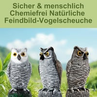 OFFO Madárijesztő Bagoly - Műanyag Madárriasztó Galambok és Harkályok Ellen - Kerti, Terasz és Erkély Védelem - Fekete/Fehér 7