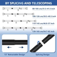 GOOWIN Teleszkópos Zuhanyfüggöny Rúd 80-165 cm - Fúrás Nélküli, Fekete Fém, 18 kg Teherbírású, Fürdőszobába, Gardróbba, Ablakhoz 5