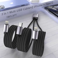 Nylon 3in1 USB kábel iPhone Lightning és Type-C - 1m, többfunkciós töltő 1