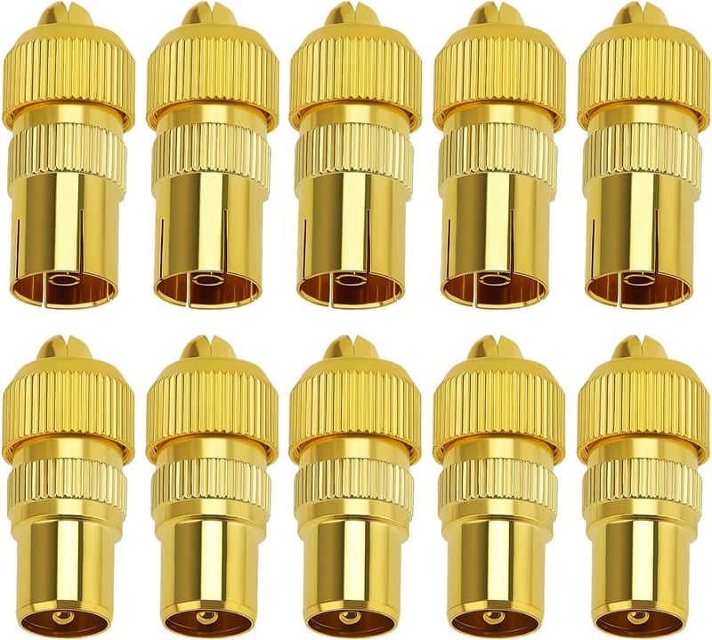 KUOQIY 10 db Aranyozott TV Koaxiális Csatlakozó Készlet - 5 Aljzat és 5 Dugó Adapter RF Antenna Kábelekhez