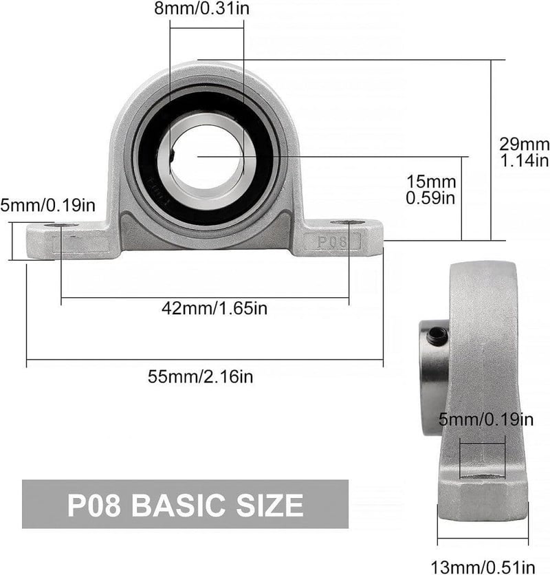 EXLECO 8 mm-es Házcsapágy Szett 4 db - Cinkötvözet Tengelycsapágy Peremmel