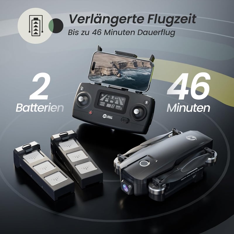 Holy Stone HS720E GPS Drón 4K EIS UHD Kamerával, Távirányítós Quadcopter 2 Akkumulátorral, Követés Funkcióval, 5G WiFi, Kefementes Motor, Ke