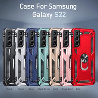 Samsung Galaxy S22 Ütésálló Tok Forgatható Gyűrűvel - Kék, Katonai Minőség 8