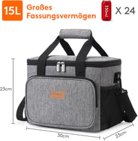 Lifewit Hűtőtáska 15L (24 Dobozos) Thermo Táska Ebédhez, Munkába, Iskolába, Strandra, Piknikhez - Vízálló, Szigetelt, Szürke 4