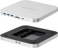 AGPTEK Type-C Hub Mac Mini M1 M2 Dokkoló Állomás - NVMe/SATA SSD Bővítőhely, Kártyaolvasó, USB Portok, Ezüst 1