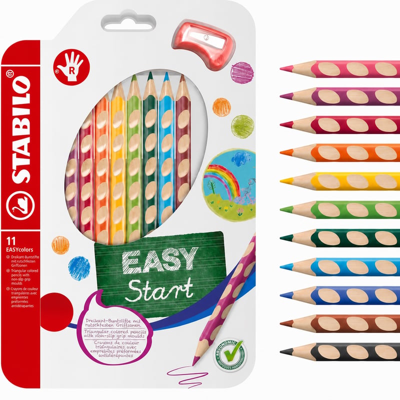 STABILO EASYcolors ergonomikus háromszögletű színes ceruza jobbkezes, vegyes színek, 11 db (hegyező nélkül)