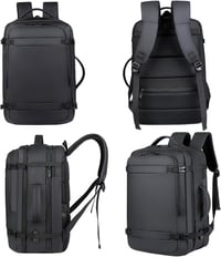 BAGZY Férfi Laptop Hátizsák 17" - Vízálló, Bővíthető 30-40L Utazótáska USB Töltőporttal, Kézipoggyász Méret 45x36x20cm, Fekete 7