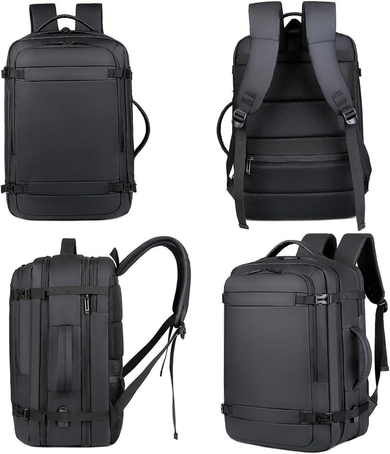 BAGZY Férfi Laptop Hátizsák 17" - Vízálló, Bővíthető 30-40L Utazótáska USB Töltőporttal, Kézipoggyász Méret 45x36x20cm, Fekete