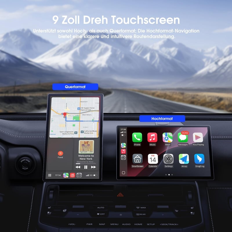 Avylet 9" Vezeték Nélküli CarPlay Kijelző - Apple CarPlay & Android Auto Támogatás, Mágneses Tartó, GPS Navigáció, IP67 Tolatókamera, Blueto