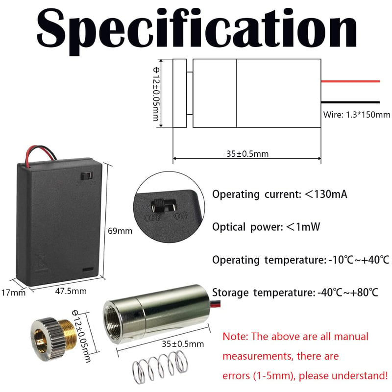 CTRICALVER 520 nm Zöld Lézer Vonal Modul 3-5V Fém Házzal - Ipari Szintezéshez, Pozicionáláshoz, DIY Projektekhez + AA Elemtartóval