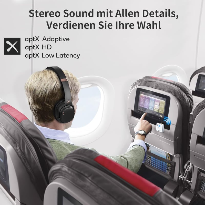 1Mii Bluetooth 5.3 repülőgép adapter fülhallgatókhoz, 30 órás üzemidő, töltőtokkal
