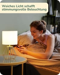 EDISHINE Modern Éjjeli Lámpa, Fehér Vászon Búrával és Arany Fém Alappal, E14 LED Izzóval, Hálószobába, Nappaliba 6