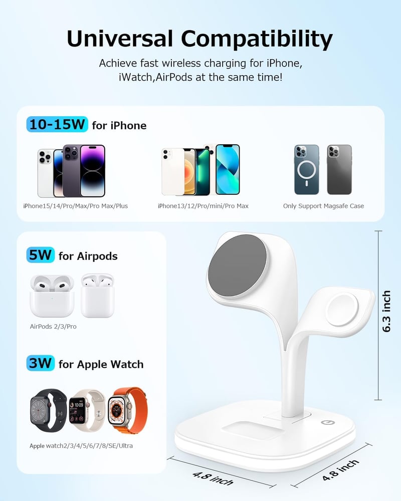 COLSUR 5 az 1-ben MagSafe töltőállomás iPhone-hoz, iWatch-hoz és AirPods-hoz, éjjeli fénnyel