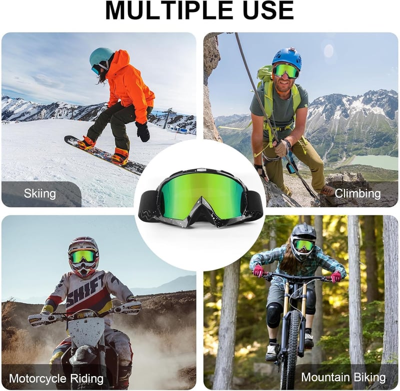 Motoros Szemüveg - UV Védelem, Szélálló, Porálló, OTG Kompatibilis - ATV, Dirt Bike, Motocross, Kerékpár, Sí és Hegymászás