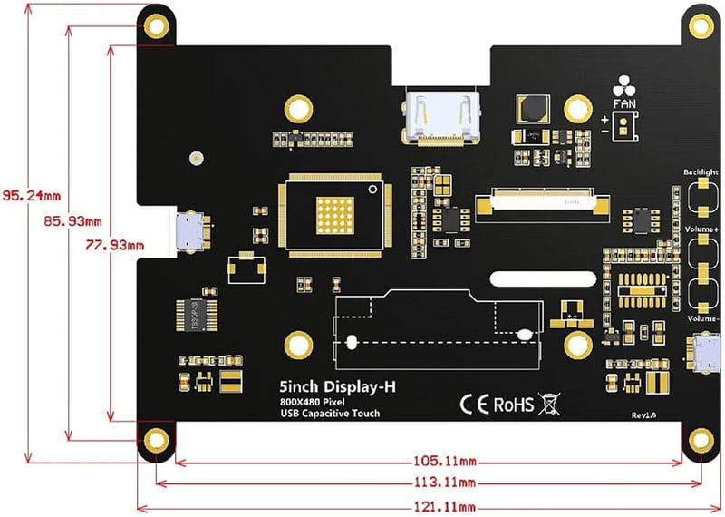 Raspberry Pi 5 hüvelykes érintőképernyős monitor - ELECROW 800x480 kijelző