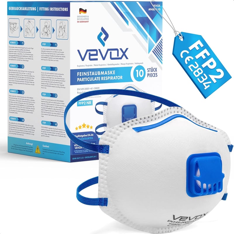 VEVOX FFP2 Légzésvédő Maszk 10db - Szelepes, Porvédő, Kényelmes Tömítéssel