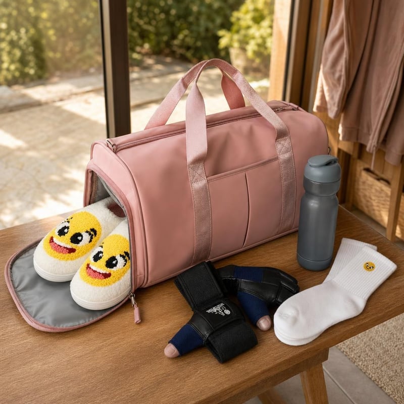 Fitneszes rajtcsomag: sporttáska cipő- és vizes rekesszel + 30 cm kesztyű + 800 ml shaker + papucs + pamut