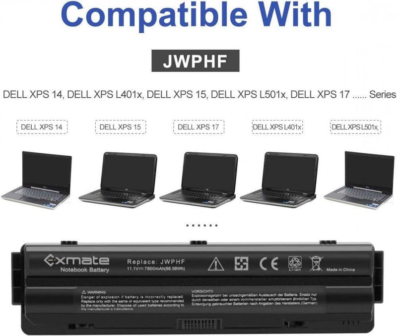Dell XPS 14-17 laptophoz 11.1V 7800mAh Exmate akkumulátor JWPHF