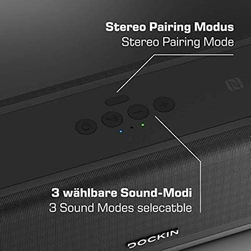 DOCKIN D FINE+ 2 Bluetooth Hangszóró, 50W, IPX5 Vízálló, 16 Órás Üzemidő, Powerbank Funkcióval, 3 DSP Hangszínszabályzóval, Fekete