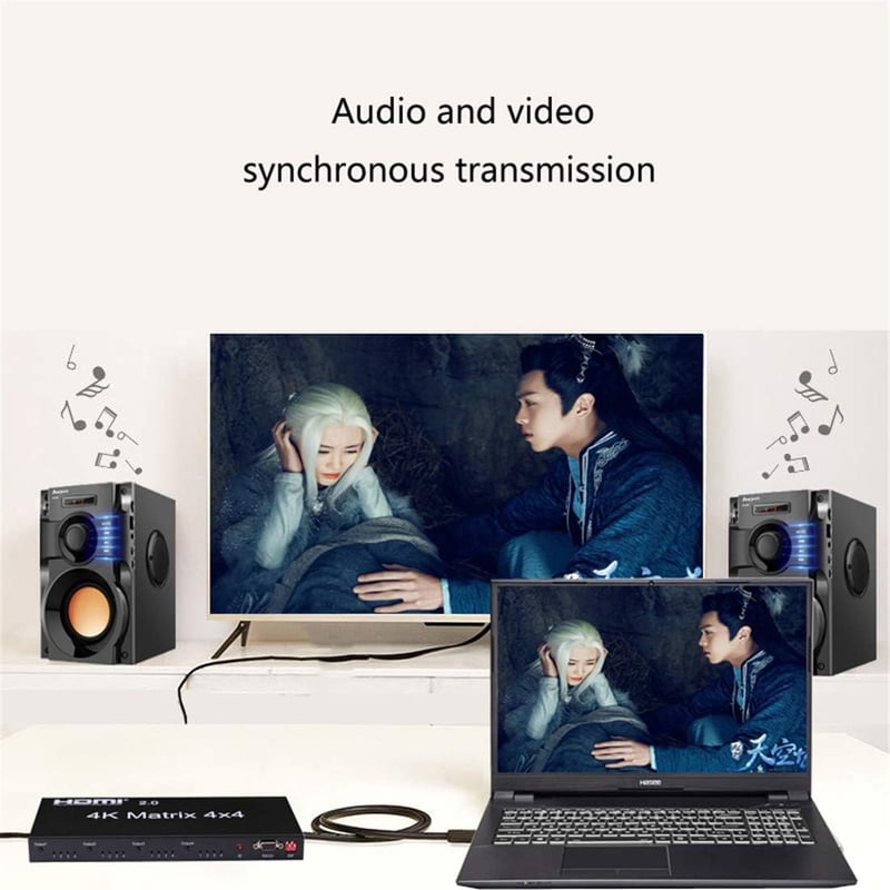 XYKJOBC HDMI Matrix 4x4 - 4K 60Hz Elosztó, 4 Bemenet 4 Kimenet, RS232 EDID Kapcsoló, Kompatibilis TV, Projektor, DVD Lejátszó