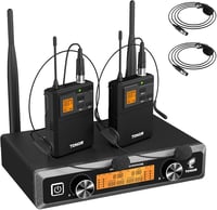 TONOR UHF TW822 Vezeték Nélküli Mikrofonszett Fejpántos és Csíptetős Mikrofonnal, 10 Frekvencia, 60m Hatótáv, Énekléshez, Karaokéhoz - 2 body pack 1