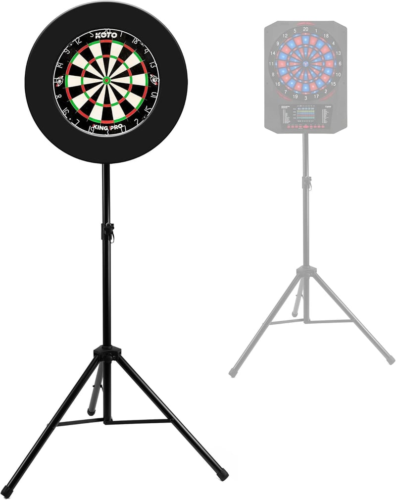 KOTO Heavy Duty Darts Állvány - Összecsukható, Magasságállítható (120-190 cm), 90 cm Széles, Sisalhoz és Elektronikus Dartboardhoz, Fekete