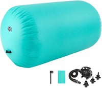 MEKETUM Felfújható Tornaszőnyeg 100x90cm - Gimnasztikai Léghengermatrac Kézenálláshoz, Jógához, Fitneszhez Pumpával - Zöld PVC Légmatrac  1