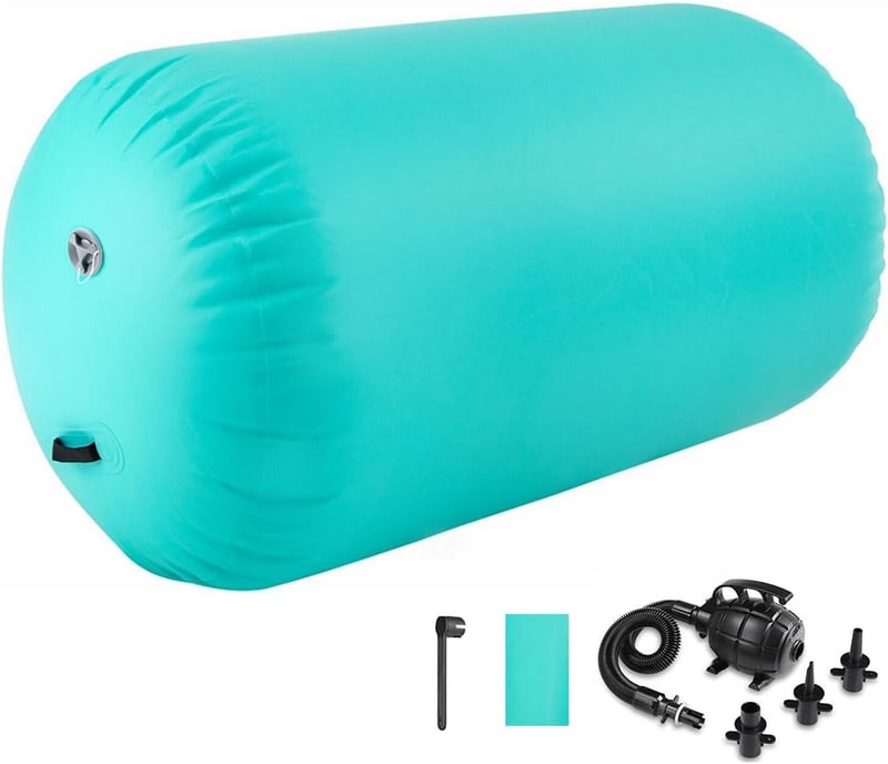 MEKETUM Felfújható Tornaszőnyeg 100x90cm - Gimnasztikai Léghengermatrac Kézenálláshoz, Jógához, Fitneszhez Pumpával - Zöld PVC Légmatrac 