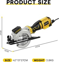 Enventor 705W Mini Körfűrész 6 Fűrészlappal, Vezetősínnel és Lézeres Irányítóval - Fa, Fém, Műanyag Vágásához, 3500 RPM, Egykezes Használat 7