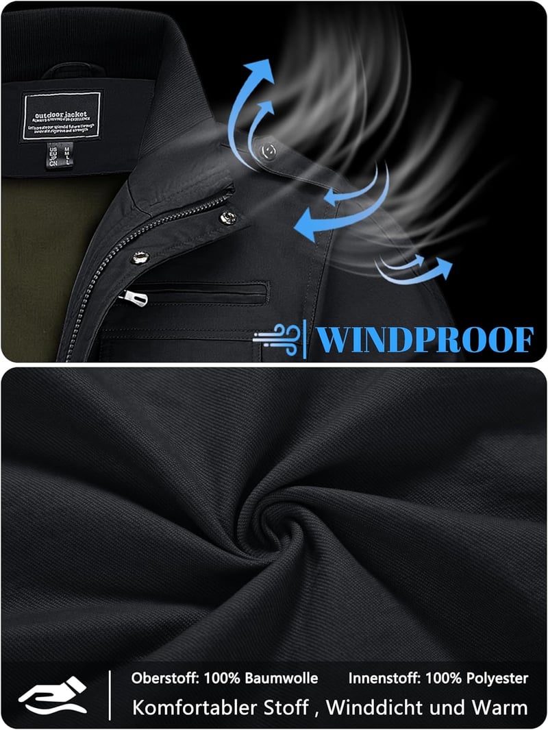 MAGCOMSEN Férfi Katonai Stílusú Átmeneti Dzseki - Fekete, 3XL