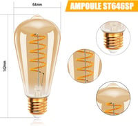 EXTRASTAR E27 LED Izzó Szett - Vintage Edison Filament Izzók, Meleg Fehér 2700K, 490lm, 6W (41W), Retro Dekoratív Lámpa, 3db 4