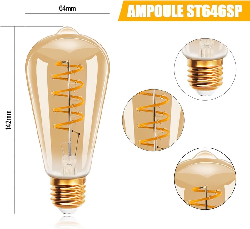 EXTRASTAR E27 LED Izzó Szett - Vintage Edison Filament Izzók, Meleg Fehér 2700K, 490lm, 6W (41W), Retro Dekoratív Lámpa, 3db