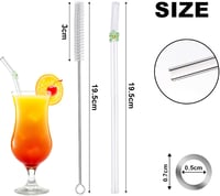 Sunwuun Virágmintás Üveg Szívószálak - 6 db Hajlított, Újrahasználható, Hőálló Üveg Ivószál 2 Tisztítókefével - Koktélokhoz, Smoothie-khoz 8