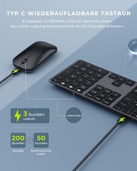 seenda Fém Bluetooth Billentyűzet és Egér Szett - Újratölthető, Kettős Üzemmódú (USB+BT), Ultravékony, Csendes, QWERTZ Kiosztású, PC/Tablet/ 4