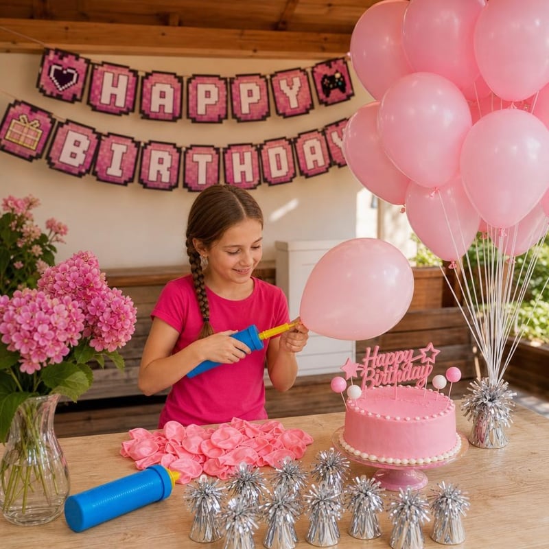 Szülinapi lufiparti: kézi lufipumpa + 100 db latex lufi + 16 db ballon nehezék + Happy Birthday füzér