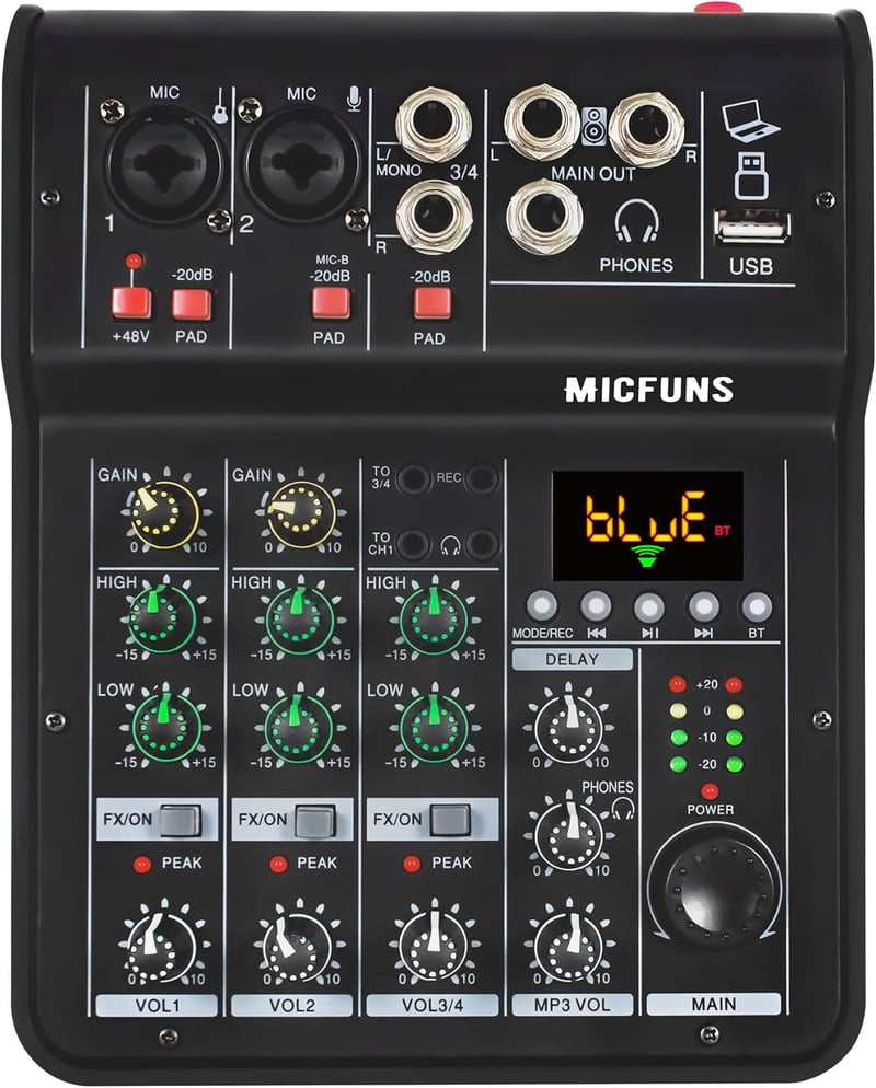 Behringer M4 Bluetooth DJ Keverő - 4 Csatornás Hordozható Stúdió és Karaoke Keverőpult