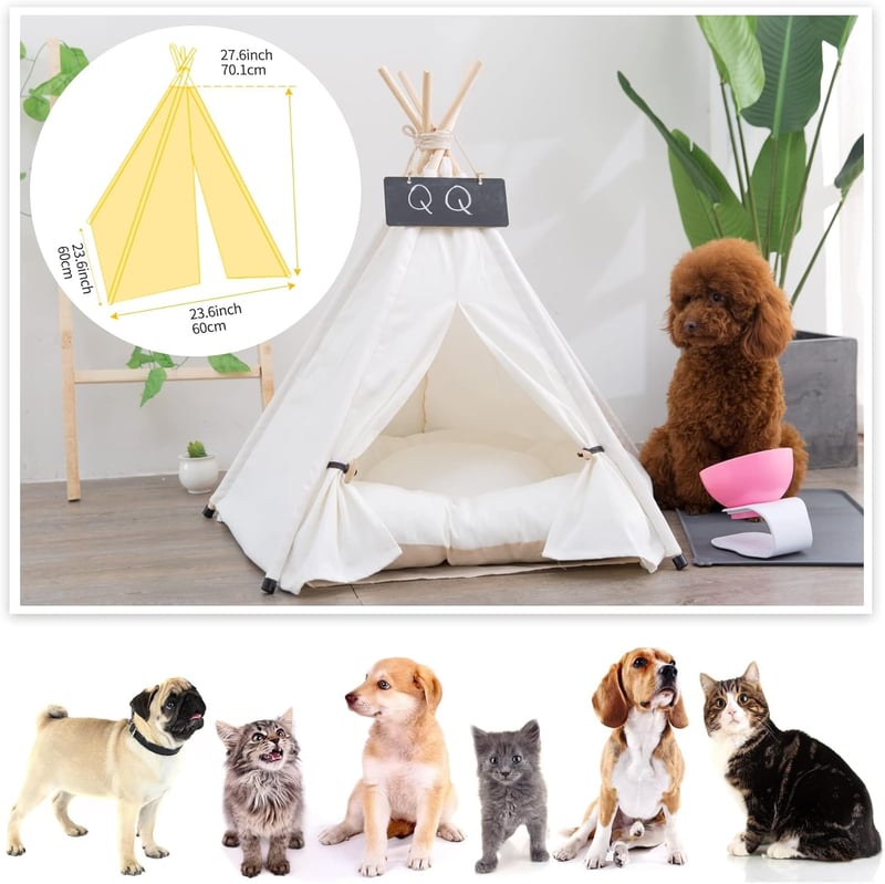 HOMCENT Tipi Kutyaház Párnával - Közepes Méretű Kutyáknak és Macskáknak (60x60x70cm)