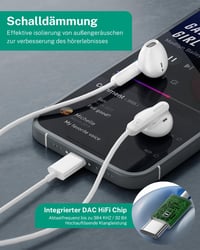 USB C Fülhallgató Samsung Galaxy S24 S23 Ultra A35 S25 iPhone 15 16 Pro Pixel 8 Xiaomi 14 Készülékekhez - HiFi Sztereó Vezetékes In-Ear Head 7