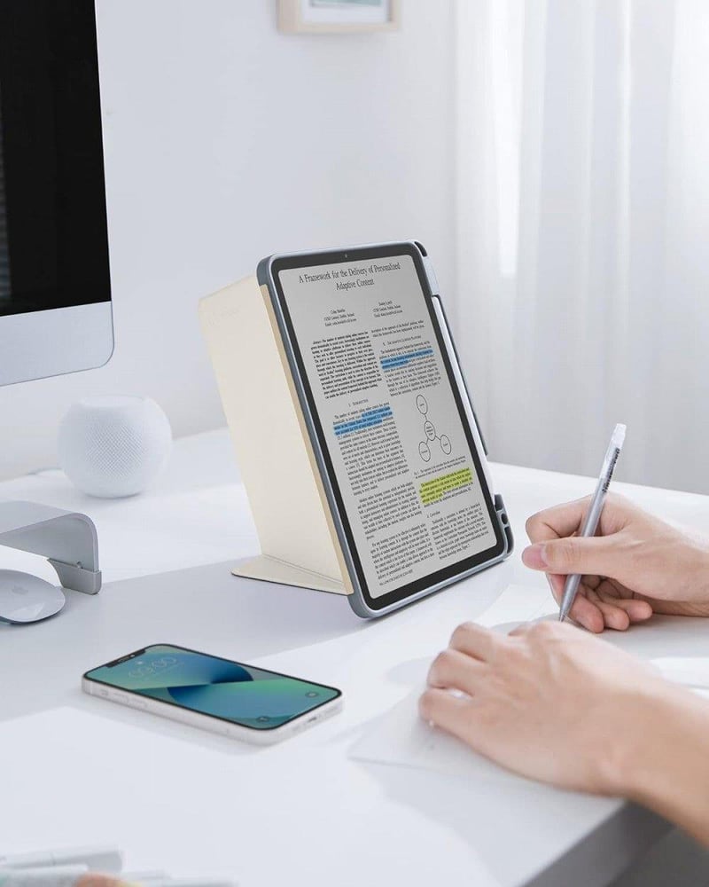 iPad Air 5/4 tok tolltartóval, fehér - Automatikus ébresztés/alvás funkcióval