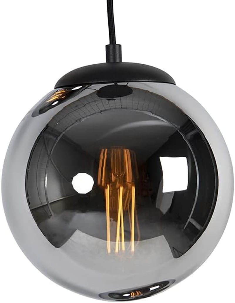 QAZQA Art Deco Függőlámpa - Pallon Fekete 3 Izzós Füstüveg Gömb Csillár, Dimmelhető, 45 cm, Nappali és Hálószoba Világítás, IP20