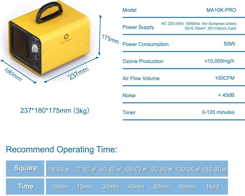 Airthereal MA10K-PRO WiFi-s ózongenerátor 10.000 mg/h - Okos légtisztító otthonra