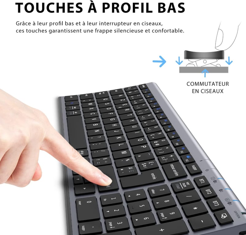 iClever BK10 Bluetooth Vezeték Nélküli Billentyűzet - Univerzális Kompatibilitás iOS/Android/Windows Eszközökhöz, Alacsony Profilú Gombok, F