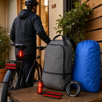 Pachet navetă bicicletă: 2x reflector + stop cu frână + antifurt + rucsac laptop + husă ploaie 1