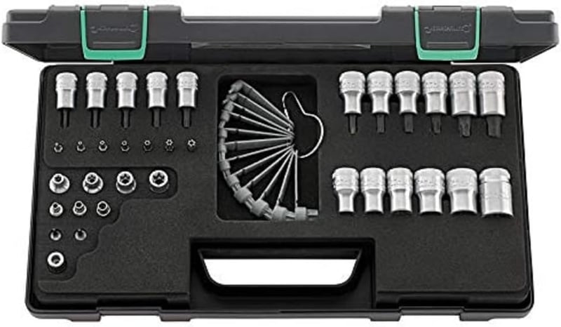Stahlwille 98811908 Torx készlet 35 részes - Külső-belső Torx csavarbehajtók és dugókulcsok strapabíró, rakásolható ABS műanyag dobozban