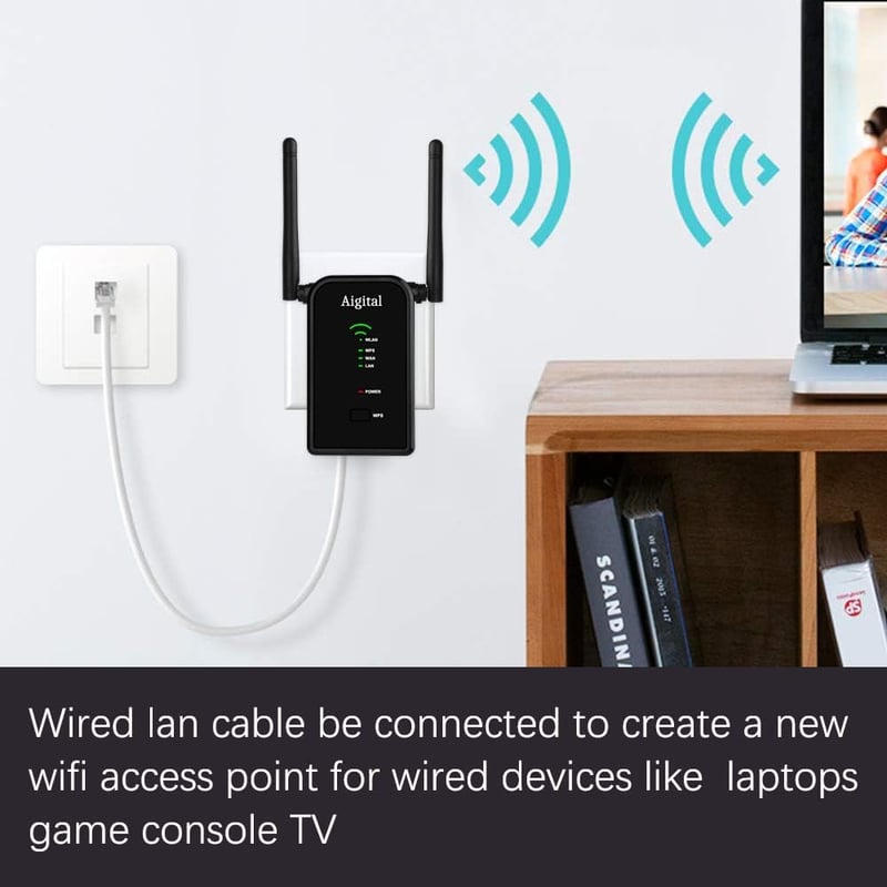 Aigital WN532 WiFi Jelismétlő - Fekete Vezeték Nélküli Jelerősítő, 802.11bgn Szabvány, Super Booster Funkcióval, 160g