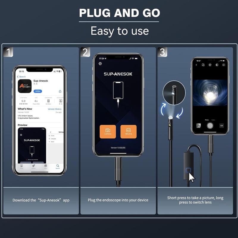 Qimic 1080P HD Endoszkóp Kamera - Dupla Lencsés, IP67 Vízálló, Android/iPhone Kompatibilis, 5m