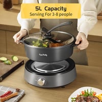 Food Party Elektromos Hotpot 4L - Kétoldalú Osztható Főzőedény 220V/1350W - Fondue Készlet 6 Személyre Elválasztóval 2