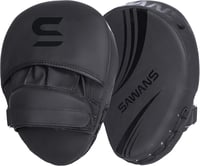 SAWANS Bőr Box Edzőpajzs - Fekete Ívelt Ütőpárna Tépőzáras Rögzítéssel, MMA, Kickbox, Muay Thai Edzéshez, Felnőtteknek 1