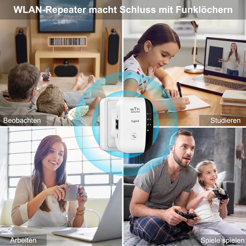 aigolink WiFi Jelerősítő 300 Mbps - Fehér Vezeték Nélküli Repeater Ethernet Porttal, WPS Gombbal, AP Móddal, Kompakt Dizájnnal és Kikapcsolh