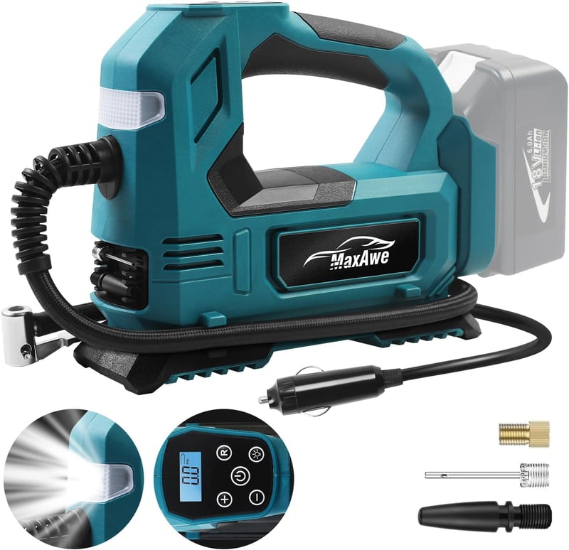 MaxAwe Akkumulátoros Kompresszor Makita 18V kompatibilis - Vezeték Nélküli Pumpa Autókhoz, Motorokhoz, Biciklikhez